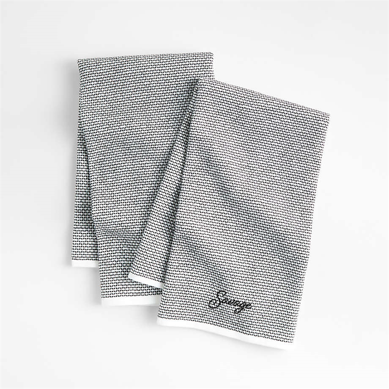 View Personalized Textured Terry Black Organic Cotton Kitchen Towels, Set of 2 details