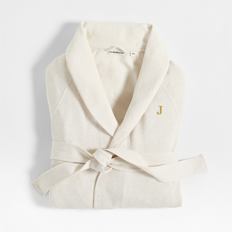 View Personalized Organic S/M Cotton Jersey Heathered Ivory Bath Robe details