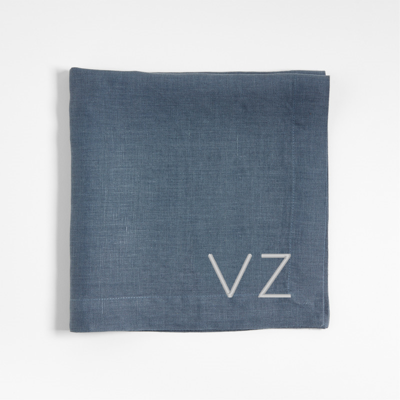 View Personalized Marin Slate Blue EUROPEAN FLAX ™-Certified Linen Napkins, Set of 4 details