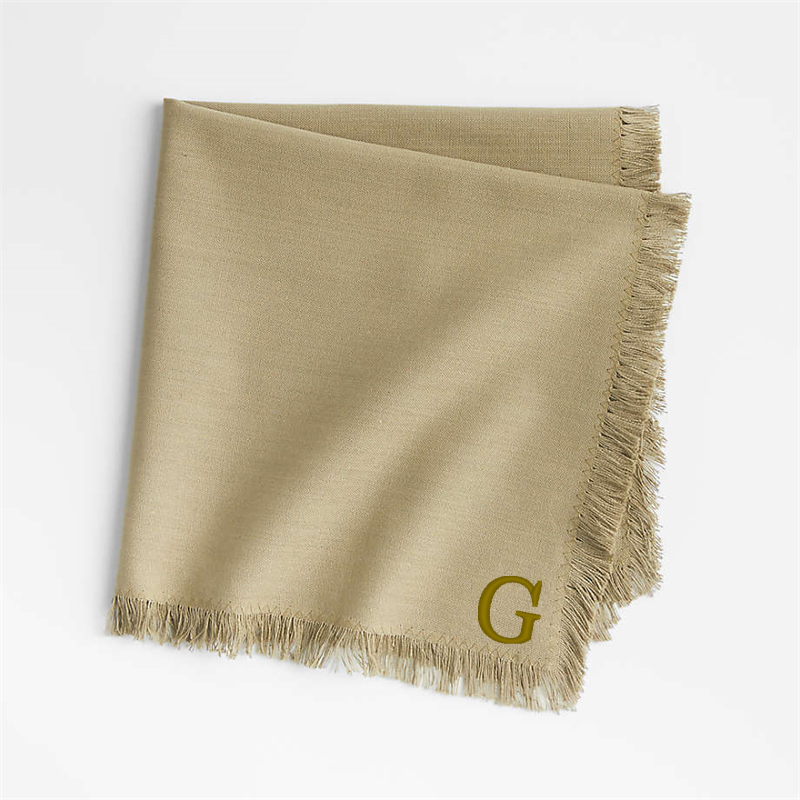 View Personalized Craft Sage Green Organic Cotton Fringe Napkins, Set of 8 details