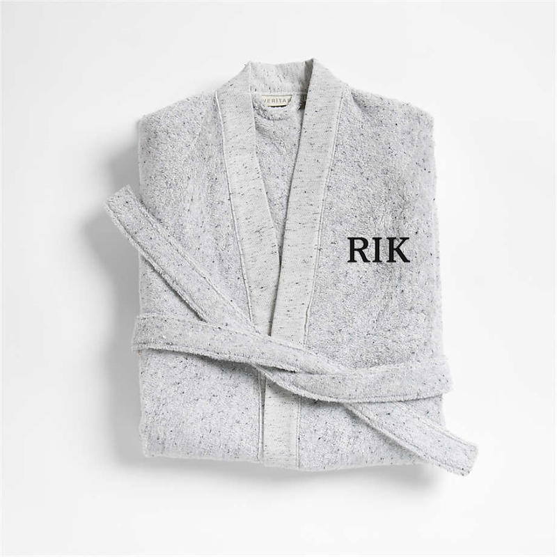 View Personalized Organic Large/Extra-Large Turkish Cotton Grey Fleck Bathrobe details