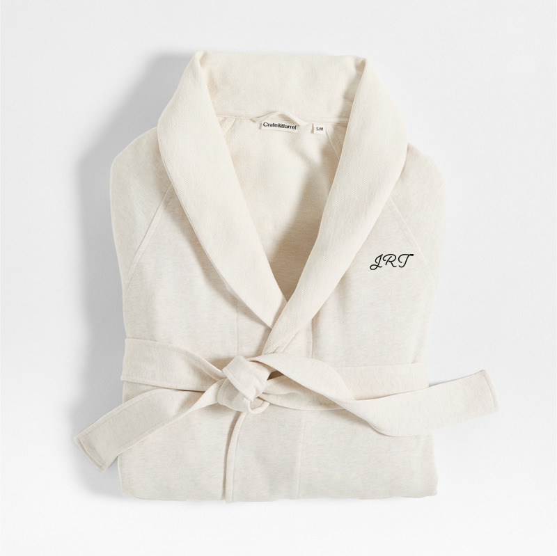 View Personalized Organic L/XL Cotton Jersey Heathered Ivory Bath Robe details