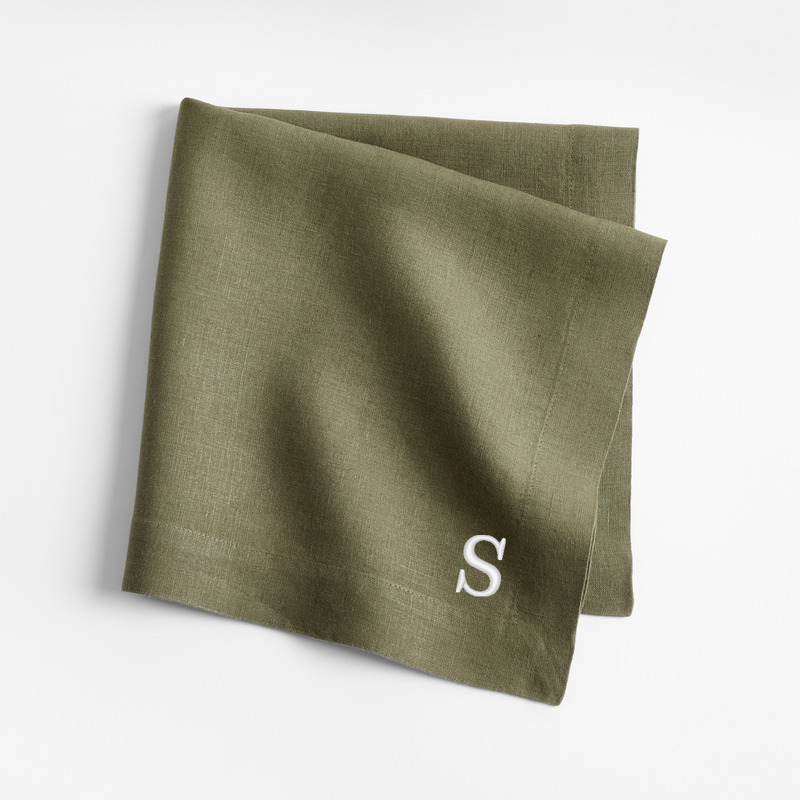 View Personalized Marin Desert Green European Linen Napkins, Set of 8 details