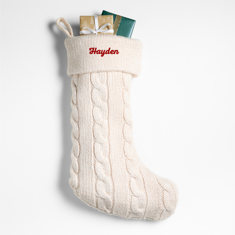 View Personalized Arctic Ivory Cable Knit Christmas Stocking details