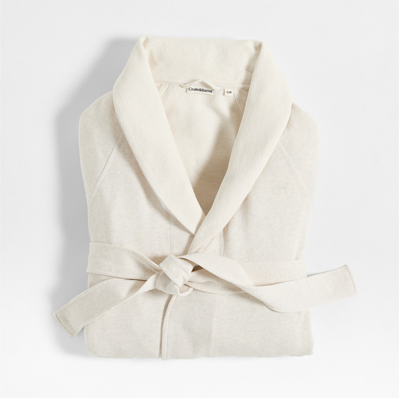 View Personalized Organic L/XL Cotton Jersey Heathered Ivory Bath Robe details