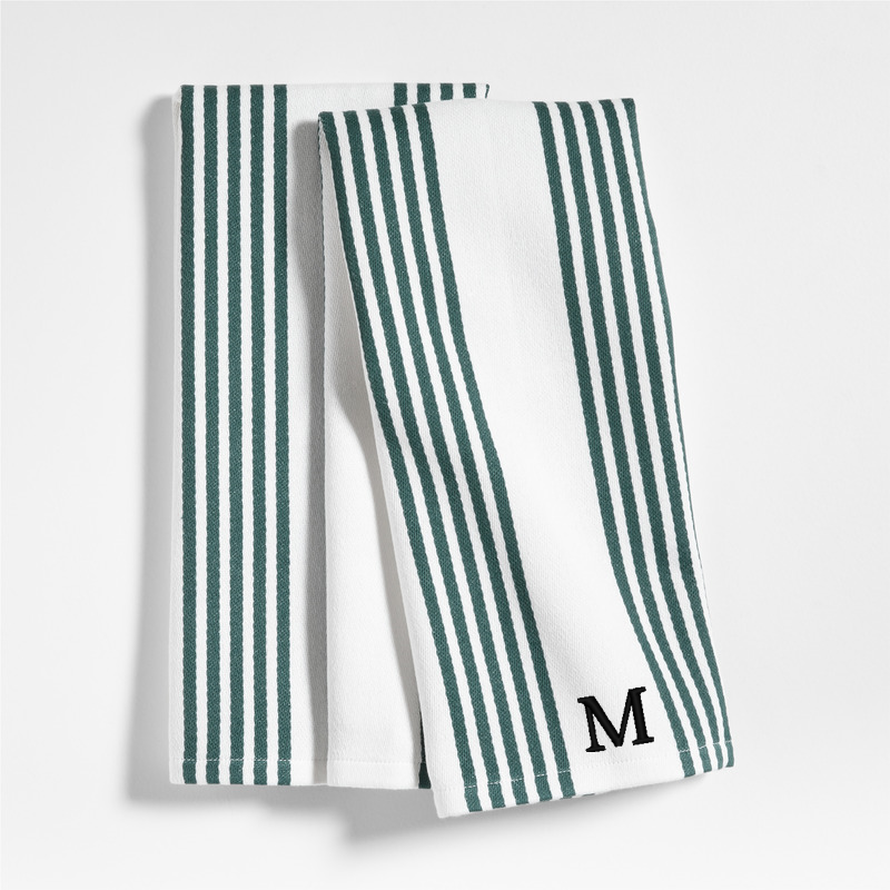View Personalized Cuisine Stripe Pendula Green Organic Cotton Kitchen Towels, Set of 2 details