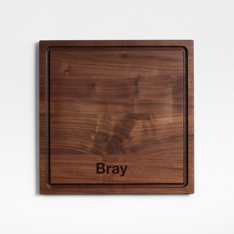 View Personalized Crate & Barrel Reversible Walnut Wood Cutting Board 16"x16"x0.75" details