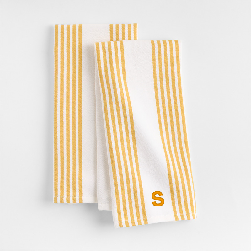 View Personalized Cuisine Stripe White with Yellow Stripe Organic Cotton Dish Towels, Set of 2 details