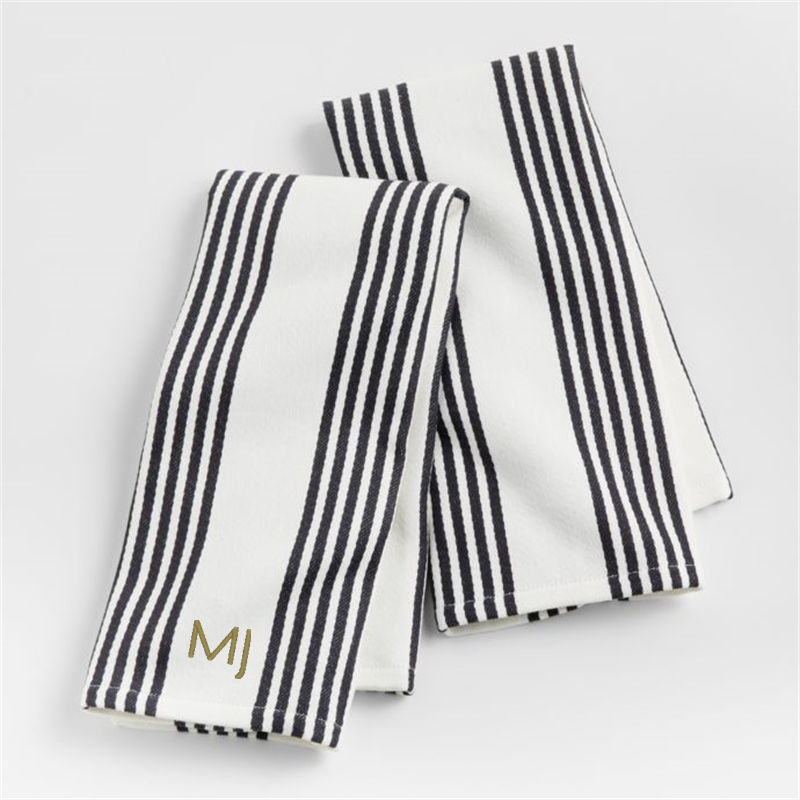 View Personalized Cuisine White with Black Stripe Organic Cotton Dish Towels, Set of 2 details