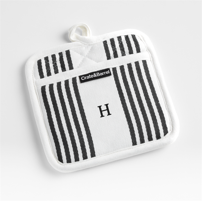 View Personalized Cuisine Stripe Black Organic Cotton Pot Holder details