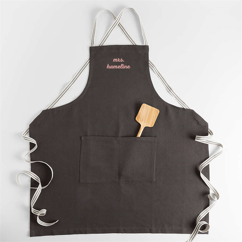 View Personalized Oslo Cross-Back Grey Linen-Organic Cotton Apron with Pocket details