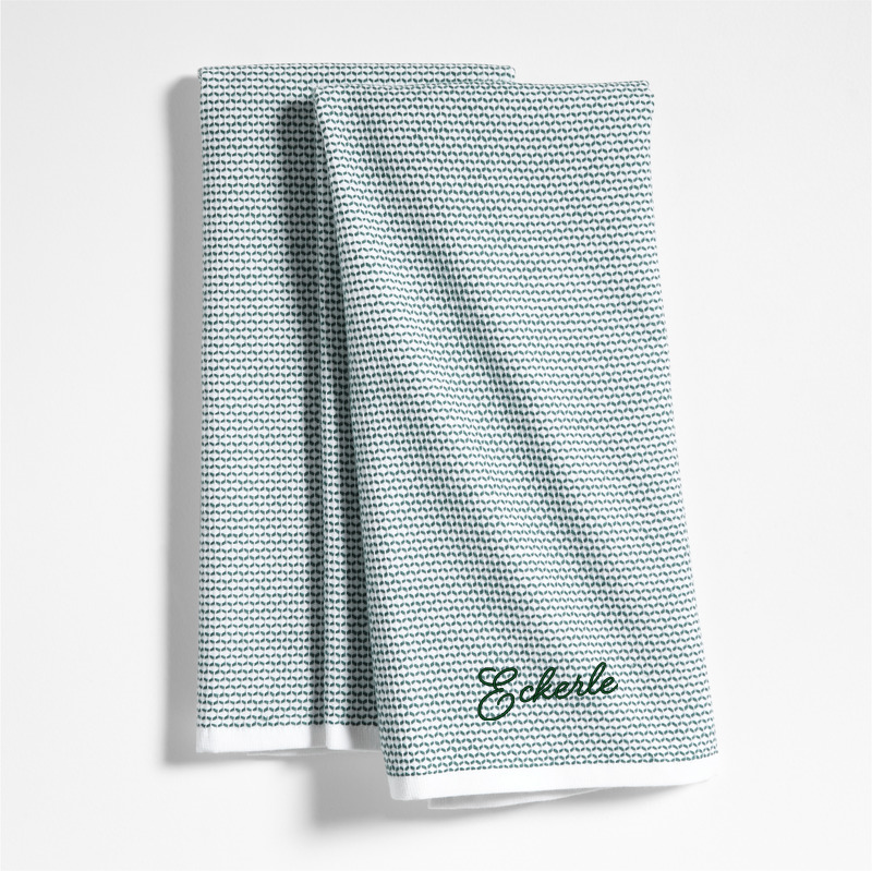 View Personalized Textured Terry Pendula Green Organic Cotton Kitchen Towels, Set of 2 details