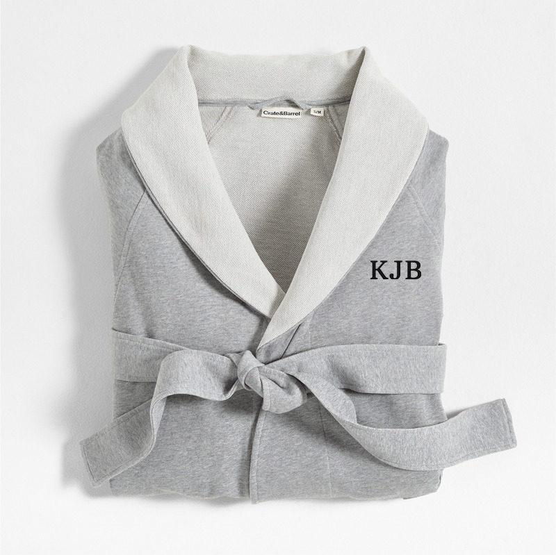 View Personalized Organic S/M Cotton Jersey Heathered Grey Bath Robe details