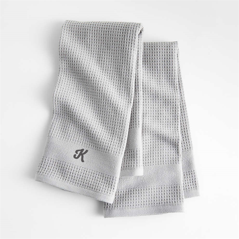 View Personalized Waffle-Terry Alloy Grey Organic Cotton Kitchen Towels, Set of 2 details