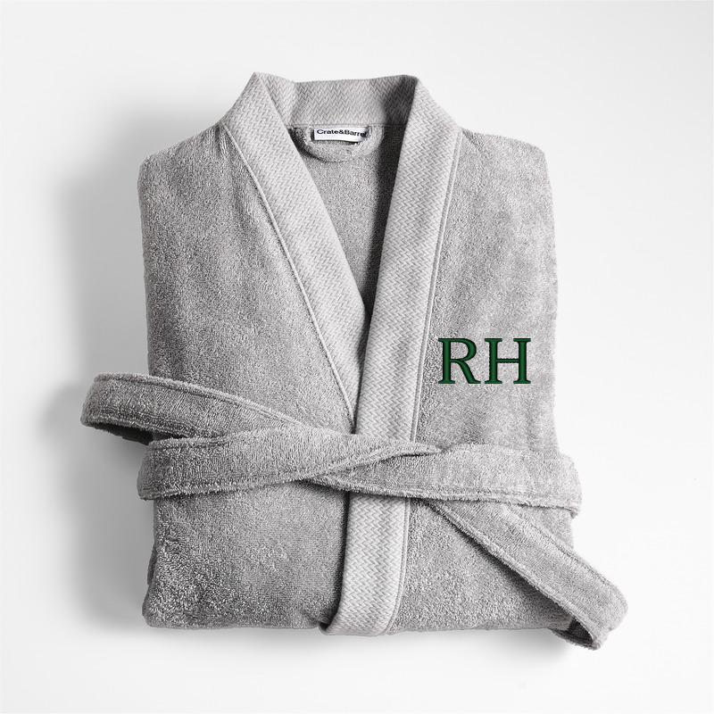 View Personalized Organic Turkish Cotton Grey Bath Robe S/M details