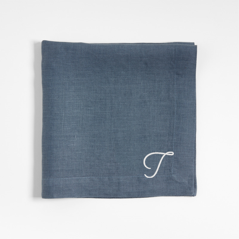 View Personalized Marin Slate Blue EUROPEAN FLAX ™-Certified Linen Napkin, Set of 8 details