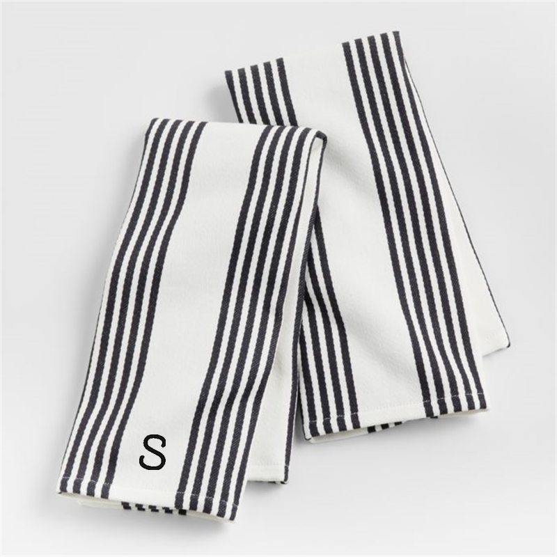 View Personalized Cuisine Stripe Black Organic Cotton Kitchen Towels, Set of 2 details