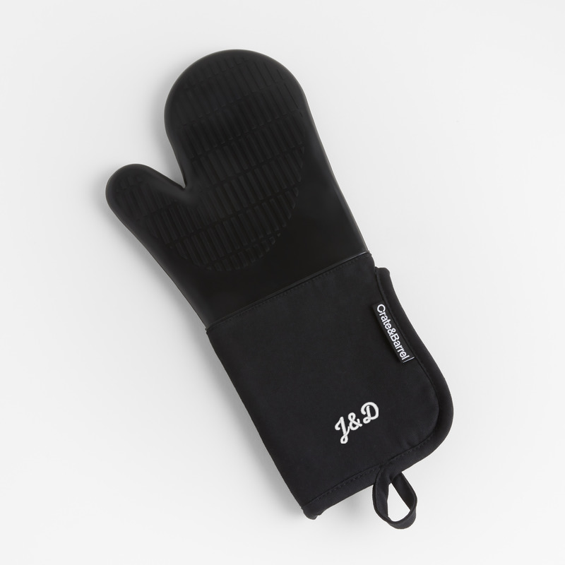 View Personalized Black Organic Cotton Oven Mitt with Silicone Grip details