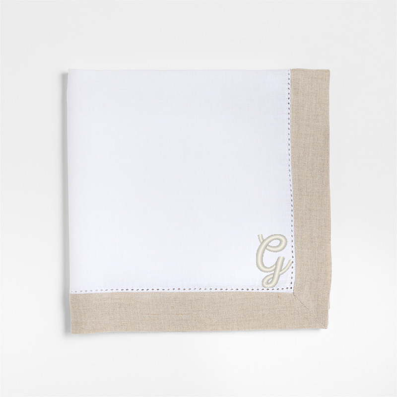 View Personalized Marin Natural and Cream EUROPEAN FLAX ™-Certified Linen Napkins with Hemstitch, Set of 8 details