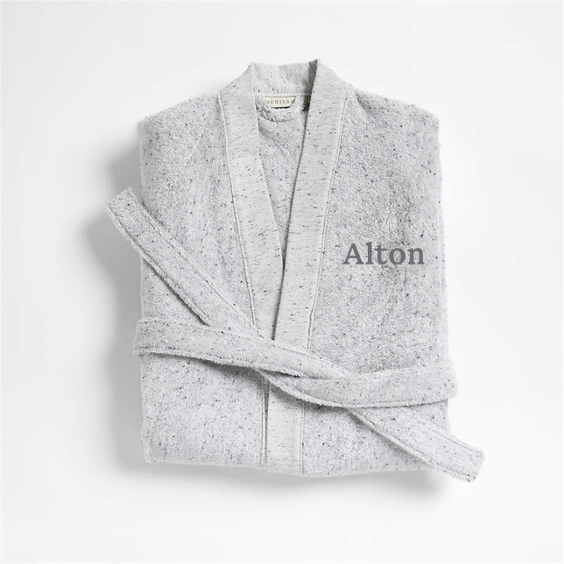View Personalized Organic Large/Extra-Large Turkish Cotton Grey Fleck Bathrobe details