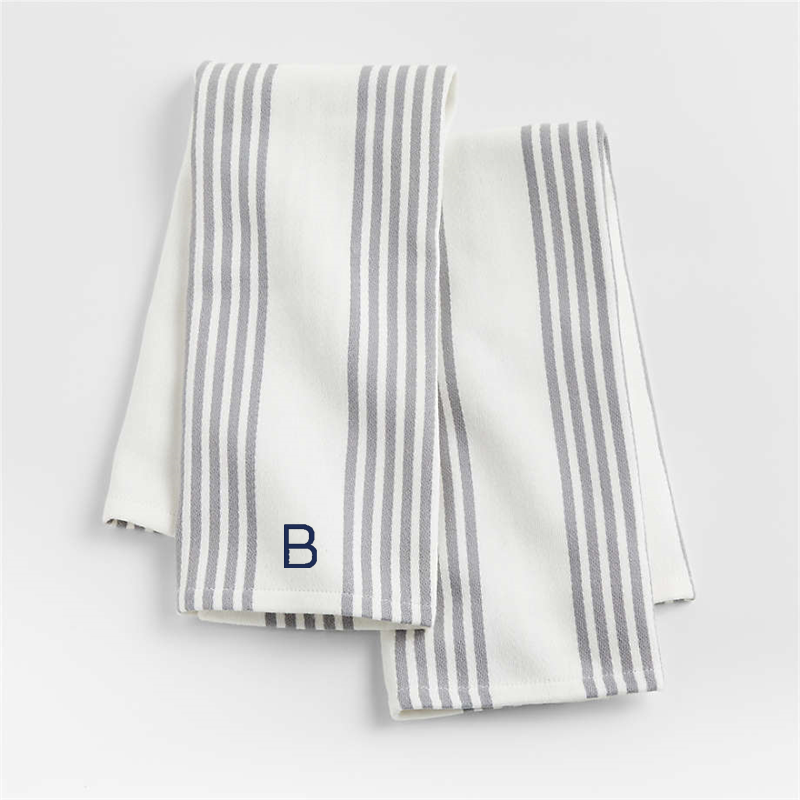 View Personalized Cuisine Stripe Grey Organic Cotton Kitchen Towels, Set of 2 details