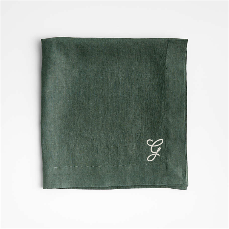 View Personalized Marin Pine Green EUROPEAN FLAX ™-Certified Linen Napkin, Set of 8 details