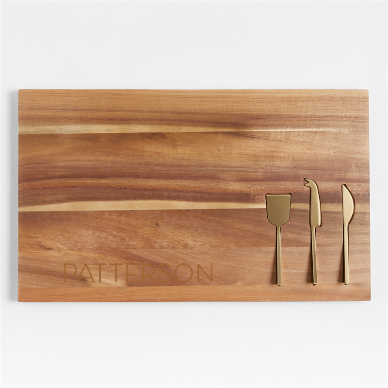 View Personalized Octavia Large Wood Board with Cheese Knives details
