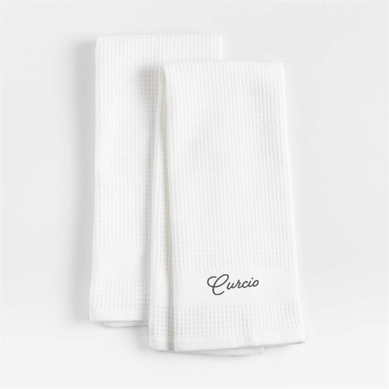 View Personalized Waffle-Terry White Organic Cotton Kitchen Towels, Set of 2 details