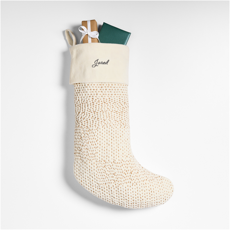 View Personalized Sashiko Ivory Velvet Christmas Stocking details