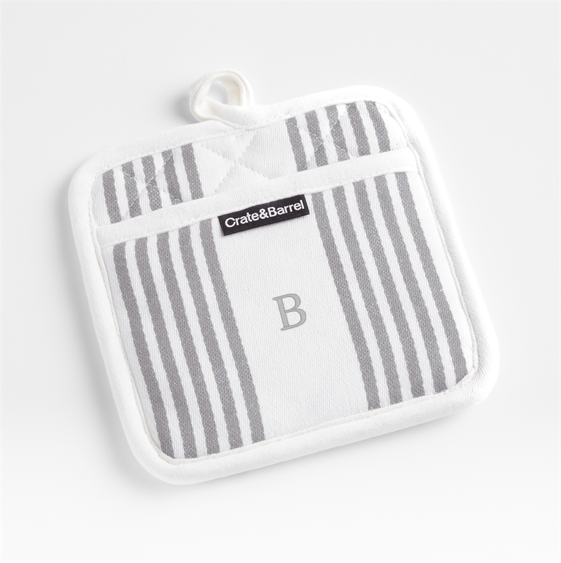 View Personalized Cuisine Stripe Grey Organic Cotton Pot Holder details