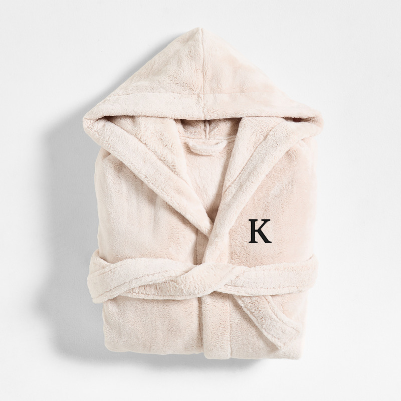 View Personalized Large/Extra-Large Plush Faux Fur Calm Beige Hooded Bath Robe details