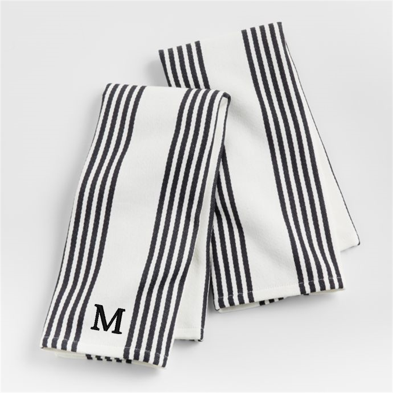 View Personalized Cuisine Stripe Black Organic Cotton Kitchen Towels, Set of 2 details