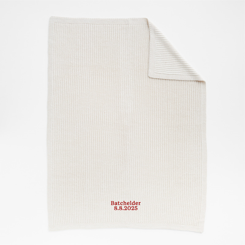 View Personalized Arctic Ivory Wool Blend 70''x55" Fisherman Knit Throw Blanket details