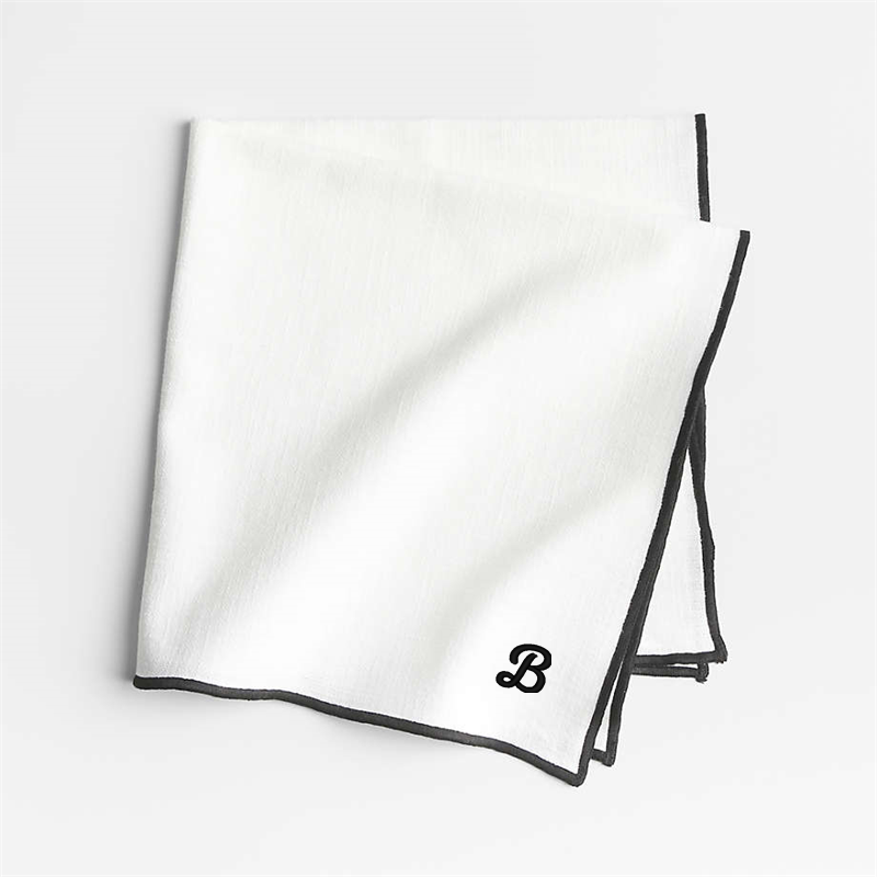 View Personalized Merrow Stitch Crisp White Organic Cotton Napkin, Set of 8 details