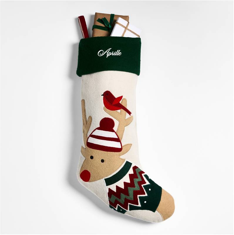 View Personalized Fair Isle Friends Reindeer Christmas Stocking by Joan Anderson details