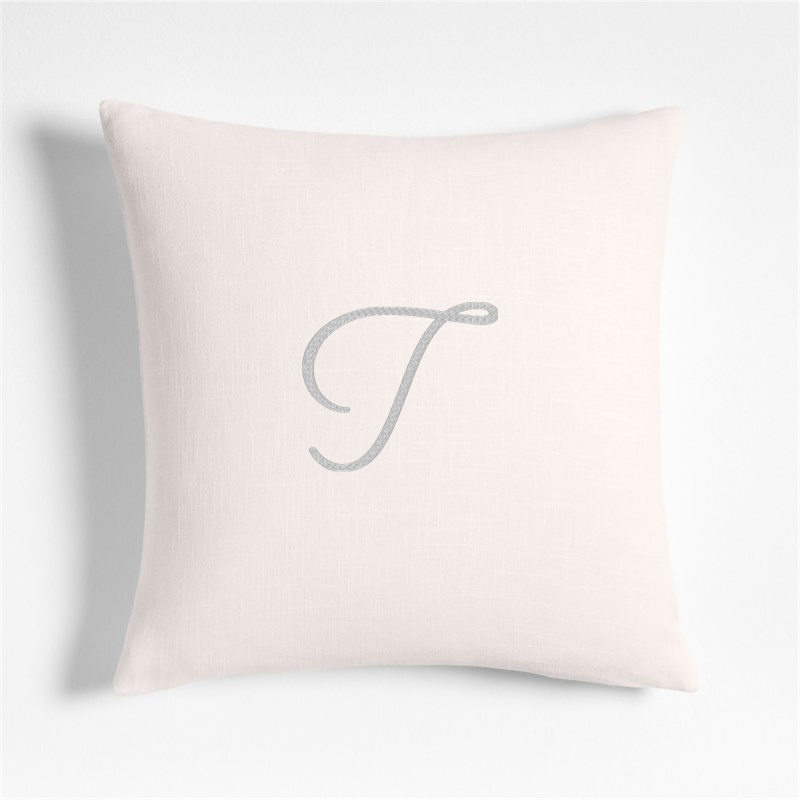 View Personalized Organic Cotton Monogrammable 20"x20" Pampas Ivory Throw Pillow Cover details