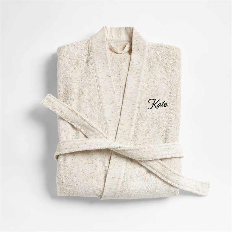 View Personalized Organic Small/Medium Turkish Natural Beige Fleck Bathrobe details