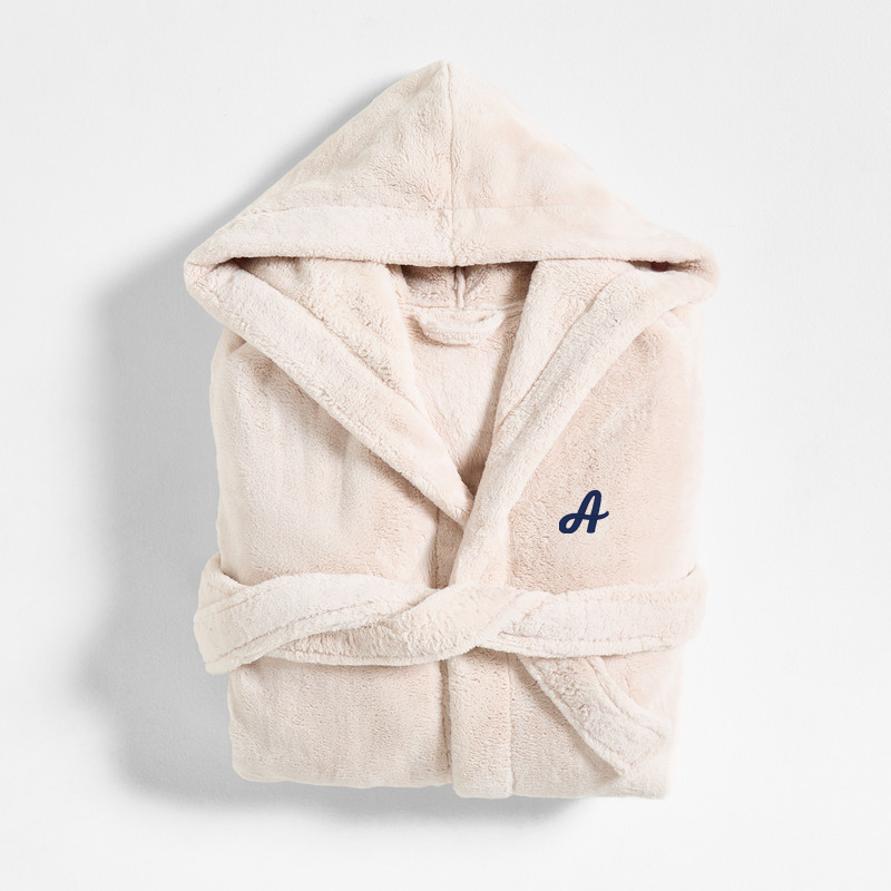 View Personalized Small/Medium Plush Faux Fur Calm Beige Hooded Bath Robe details