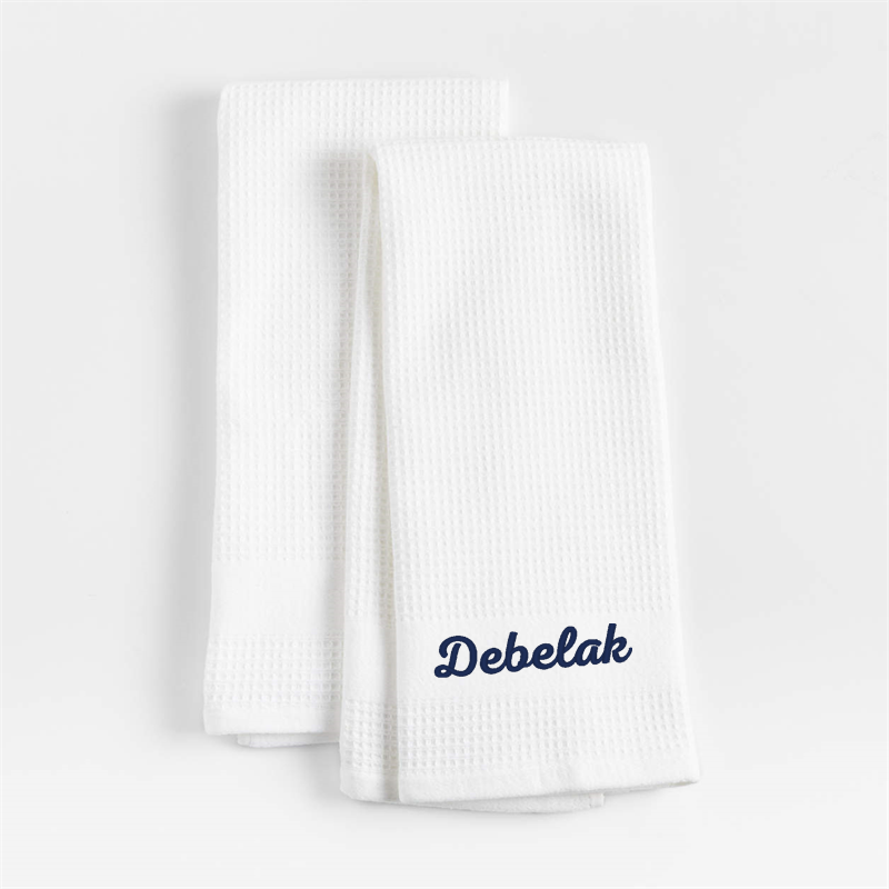 View Personalized Waffle-Terry White Organic Cotton Kitchen Towels, Set of 2 details