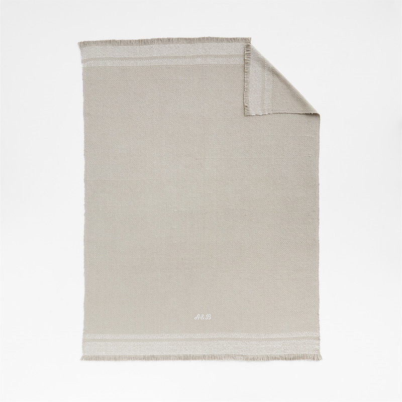 View Personalized Weekend Sand Beige Organic Cotton 70"x55" Fringe Throw Blanket details