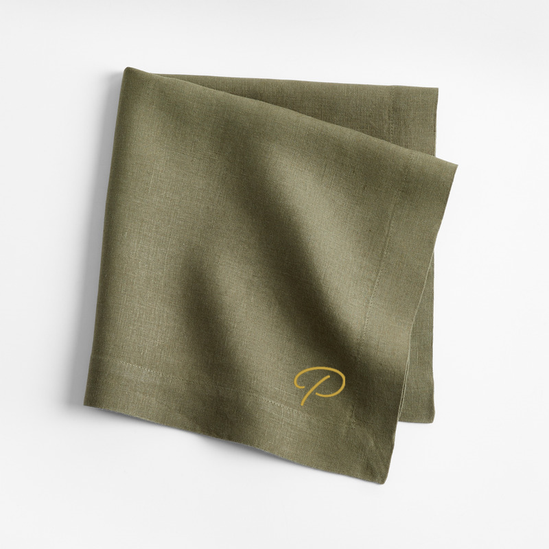 View Personalized Marin Desert Green EUROPEAN FLAX ™-Certified Linen Napkins, Set of 8 details