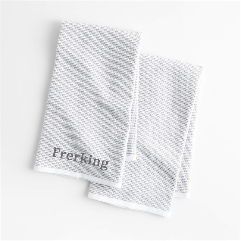View Personalized Textured Terry Alloy Grey Organic Cotton Kitchen Towels, Set of 2 details