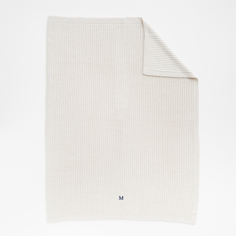 View Personalized Arctic Ivory Wool Blend 70''x55" Fisherman Knit Throw Blanket details