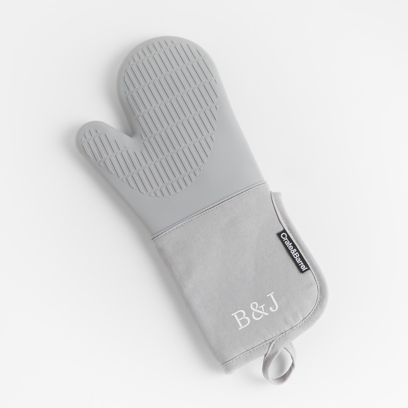 View Personalized Grey Organic Cotton Oven Mitt with Silicone Grip details