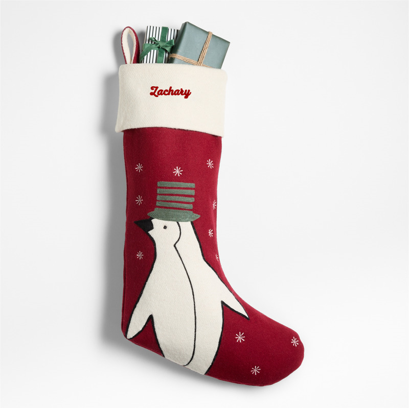 View Personalized Arctic Friends Penguin Wool Christmas Stocking by Joan Anderson details