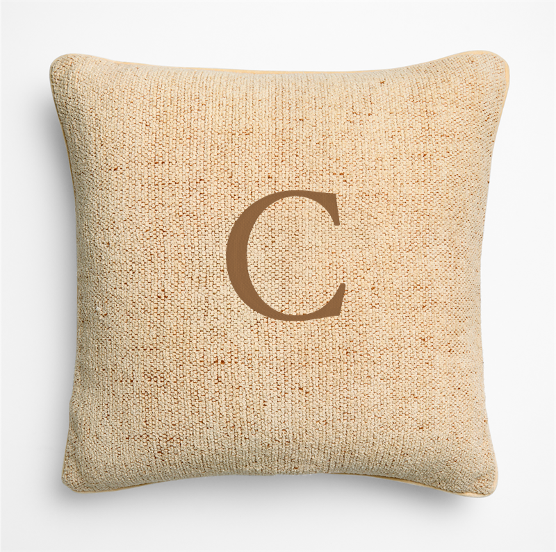 View Personalized Textured Chenille 23"x23" Ecru Yellow Throw Pillow with Feather Insert details