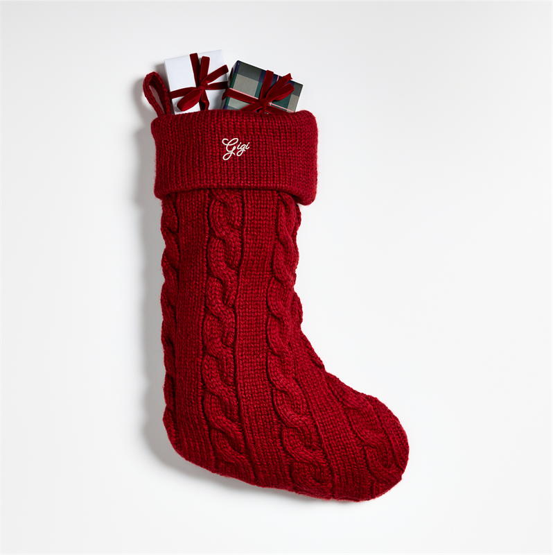 View Personalized Red Cable Knit Christmas Stocking details