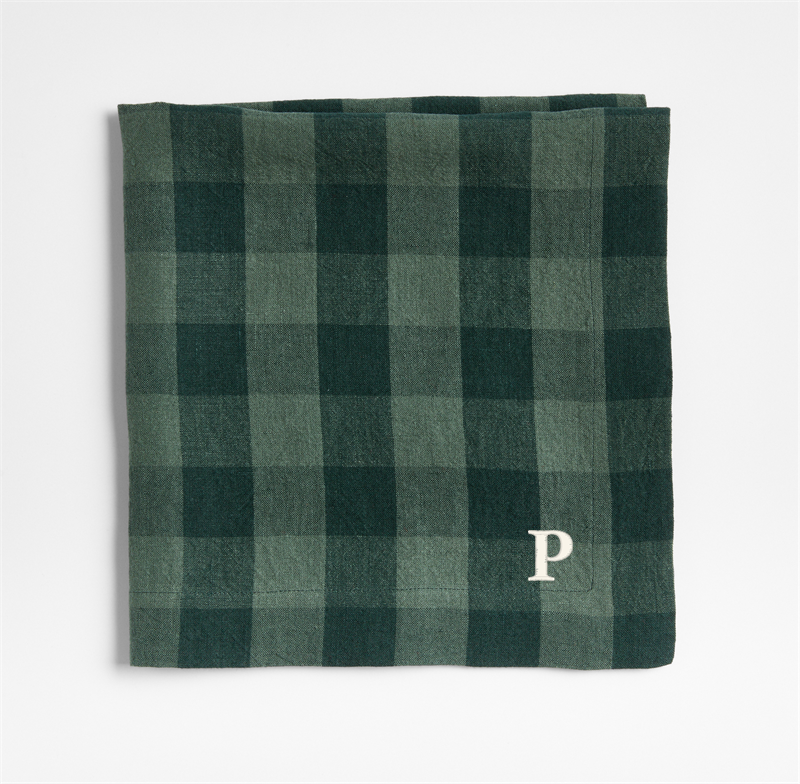 View Personalized Marin Spruce Green EUROPEAN FLAX -Certified Linen Buffalo Check Napkin, Set of 4 details