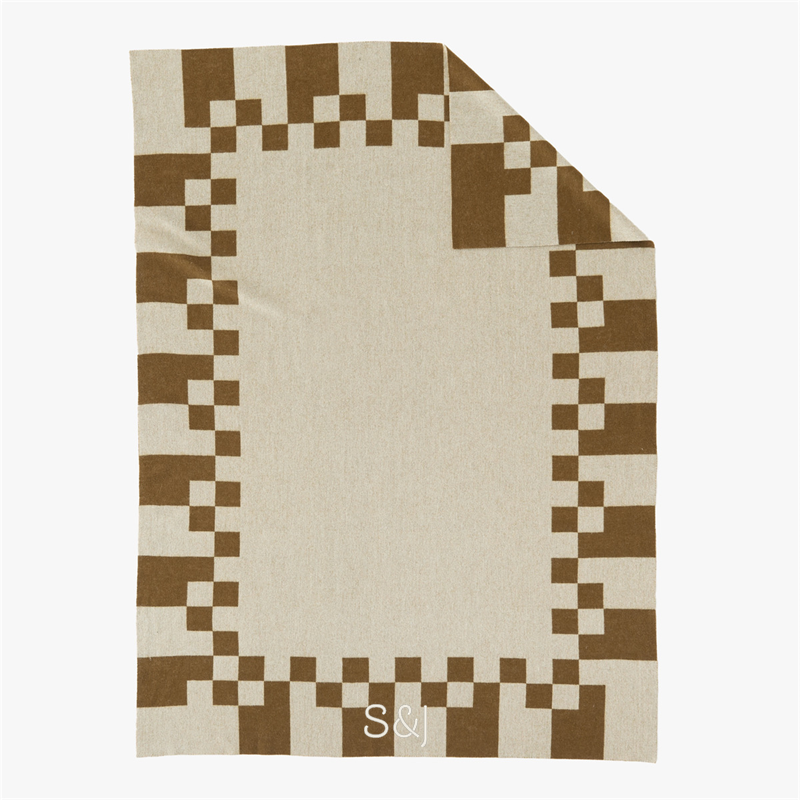 View Personalized Check Tobacco Brown Merino Wool Throw Blanket 50"x70" details
