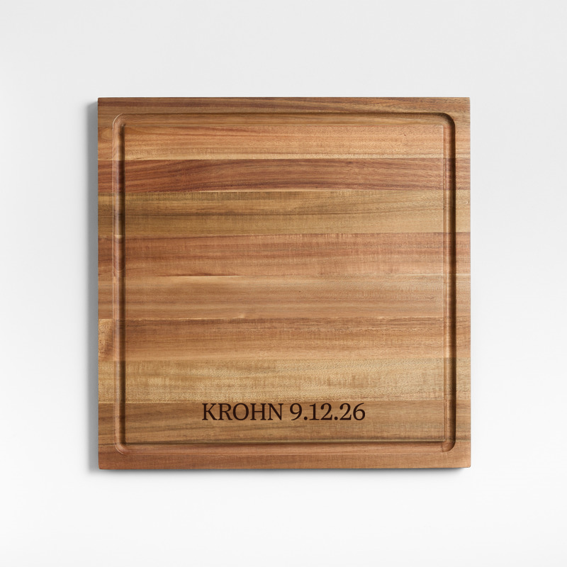View Personalized Crate & Barrel Acacia Wood Cutting Board 16"x16"x0.75" details
